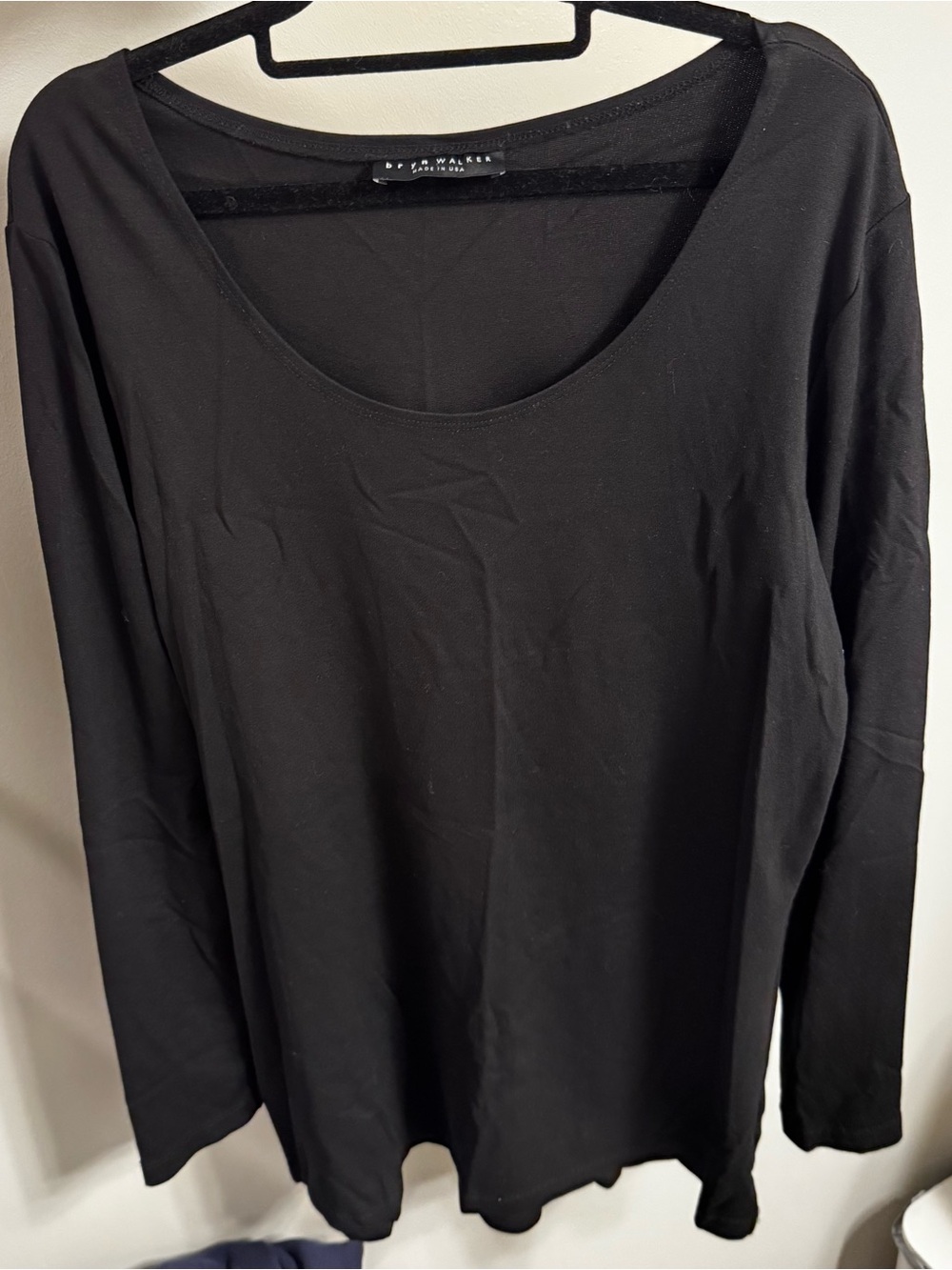 Bryn Walker Black Long Sleeve Scoop Neck Top Tunic Lagenlook